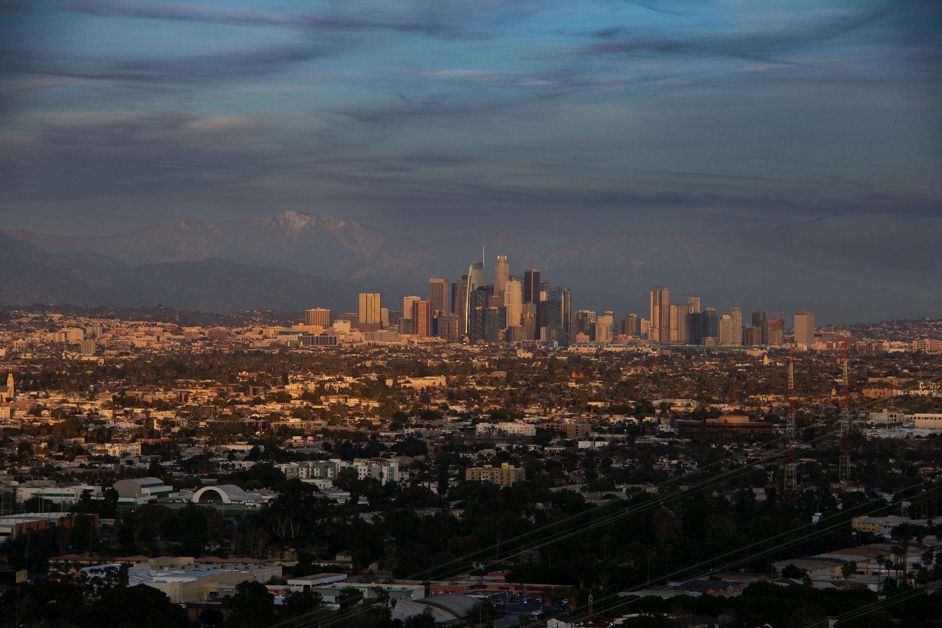 cityscape of los angeles at sunset